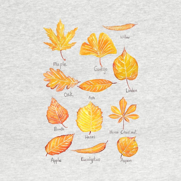 Yellow Autumn leaves collection watercolor by colorandcolor